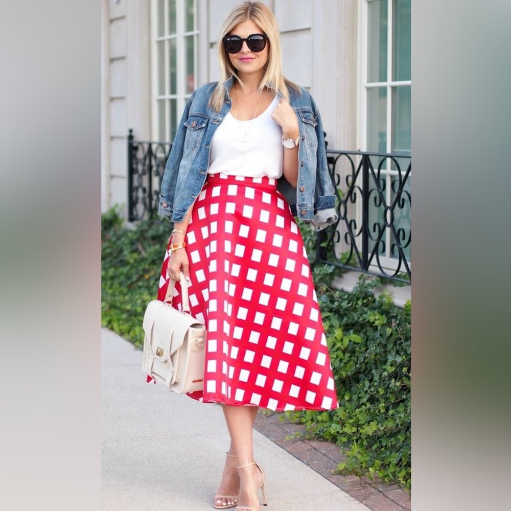 Chicwish - Gingham Red MIDI Skirt